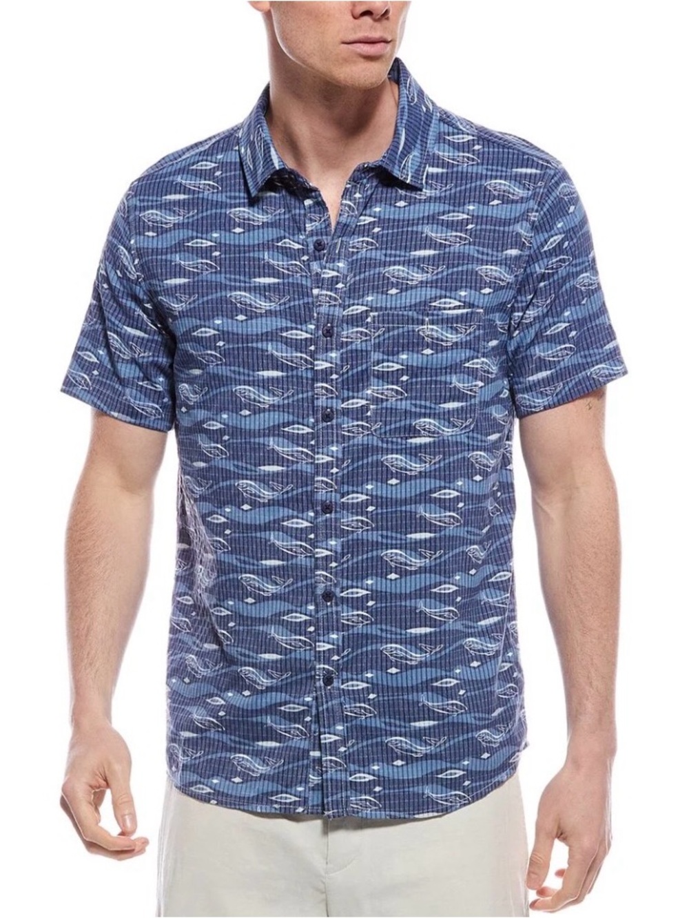 Endless Summer Perforated Moisture Wicking Nylon Button Down Shirt Whale XXL